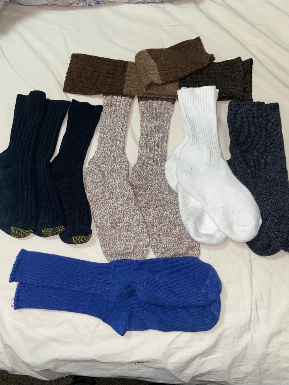 Assorted Men's & Women Crew Socks Pack - Black, Brown, White, Gray, Blue, Tan